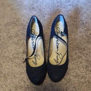 Navy blue velvet heels